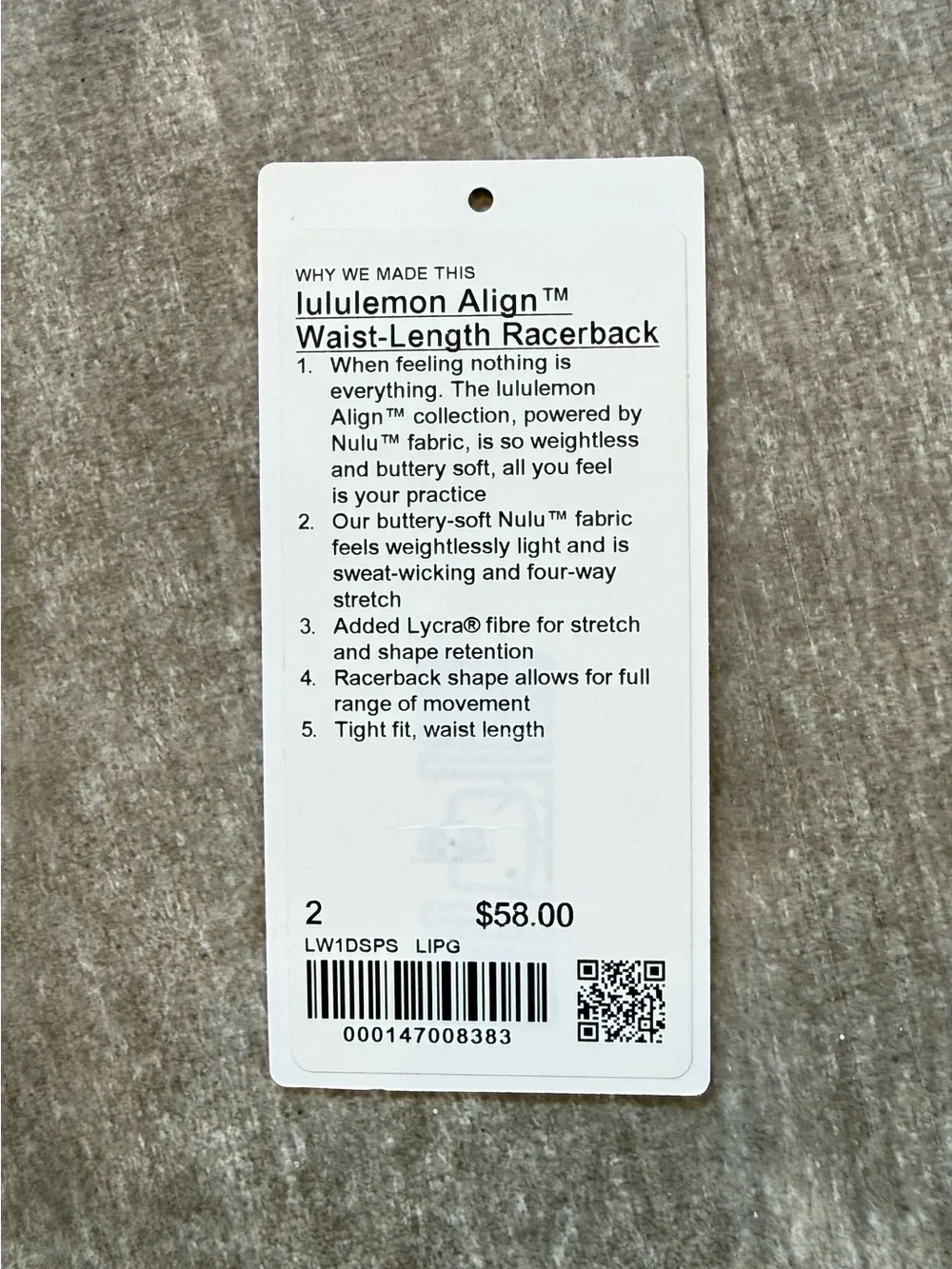 lululemon Align Waist Length Racerback Tank - Lipgloss